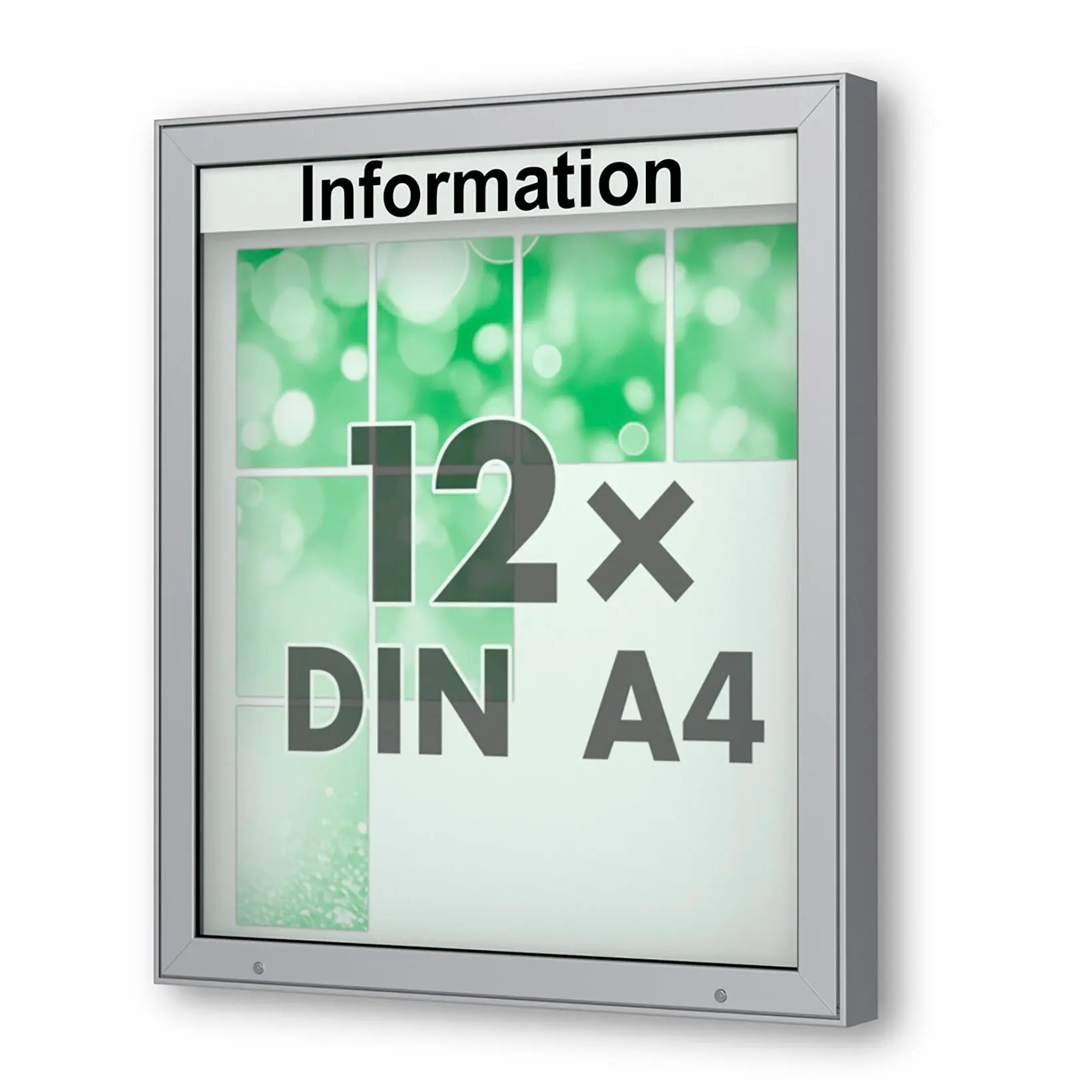 12 x DIN A4 Schaukasten Plenum eckig - der "Klassiker" - 100mm Bautiefe - Wandschaukasten mit optionaler LED-Beleuchtung