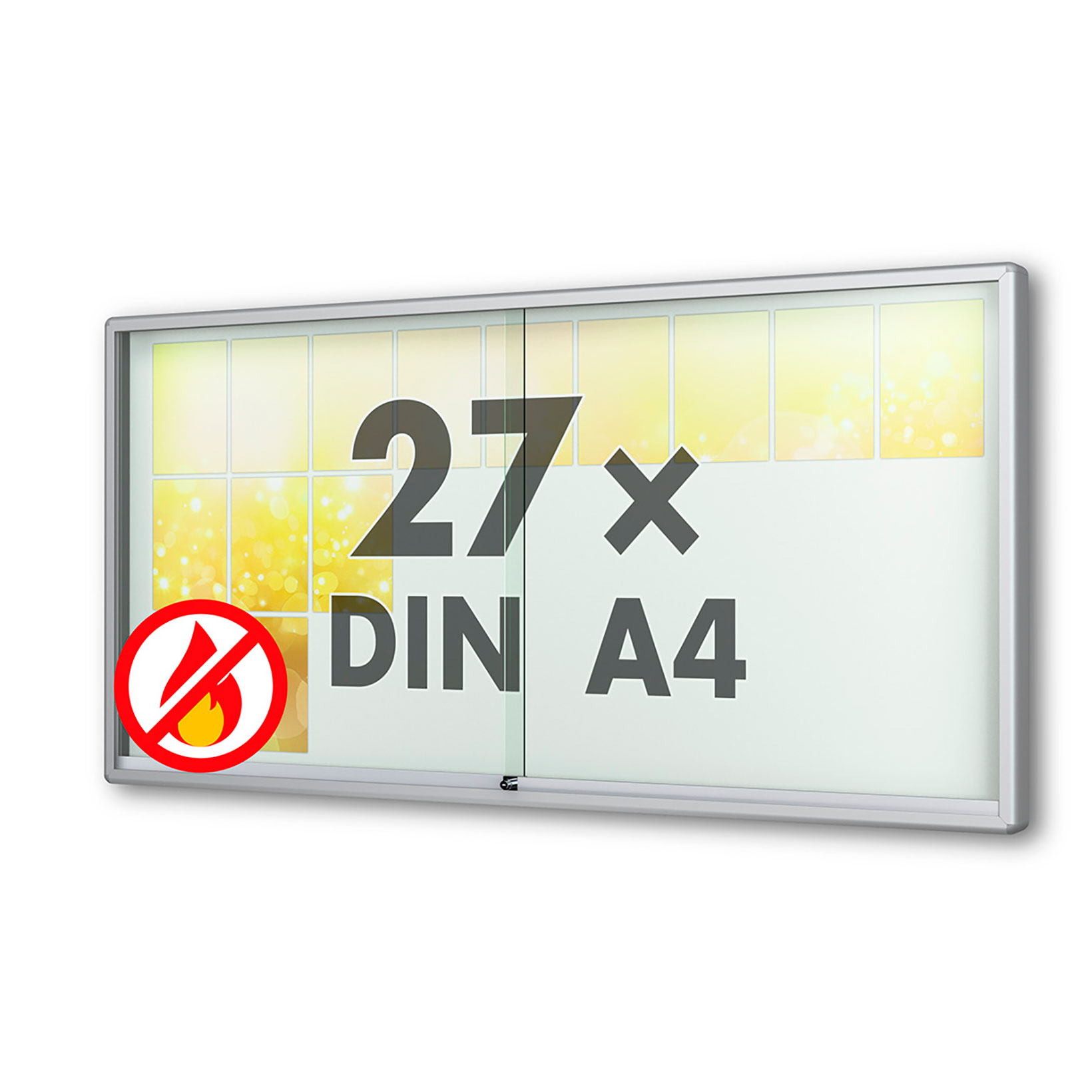 27 x DIN A4 Schaukasten Moveo - "die Schulvitrine" - 80 mm Bautiefe - mit Brandschutzklasse A1 - Rollengelagerte Schiebetüren✓ abschließbar✓ ESG-Sicherheitsglas✓
