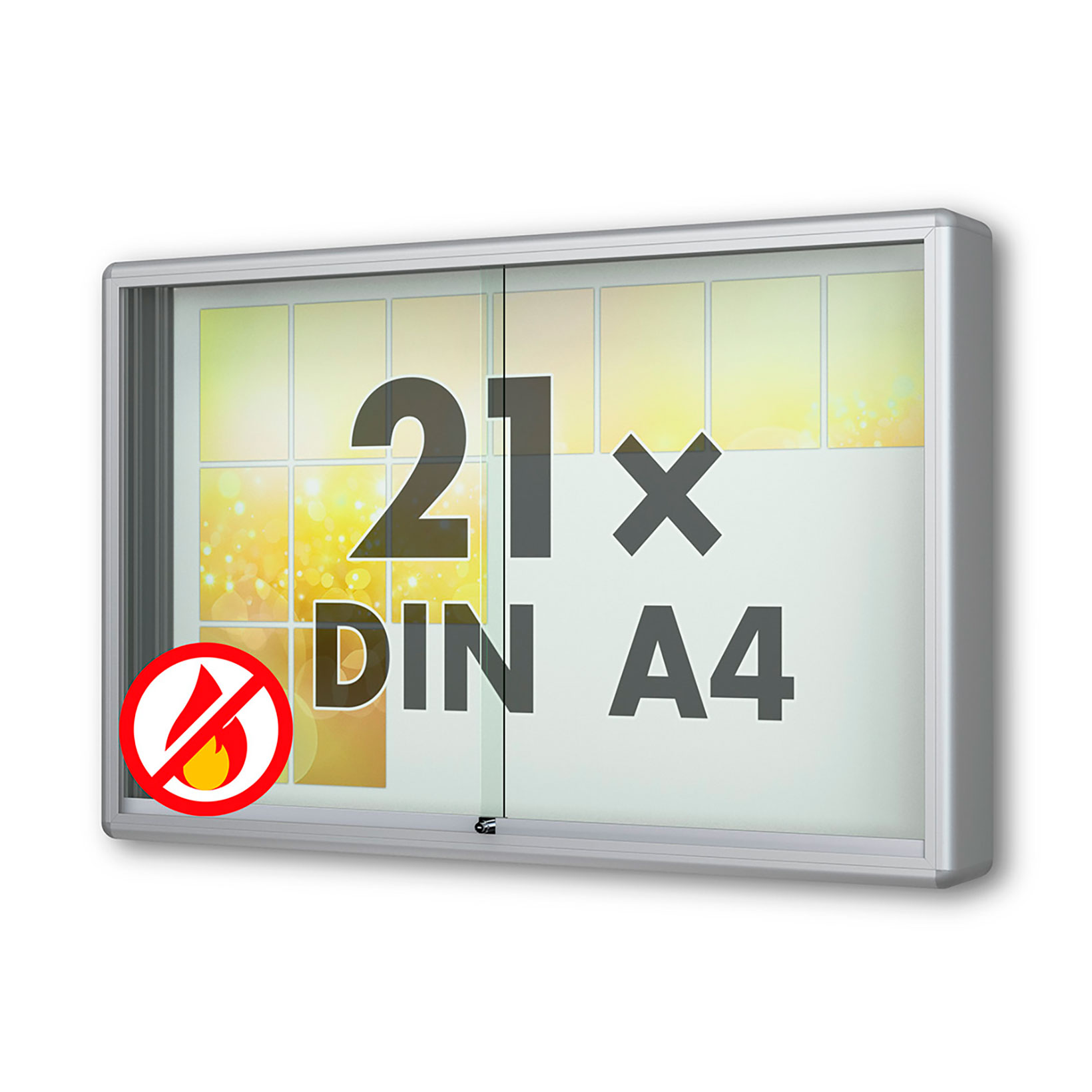 21 x DIN A4 Schaukasten Moveo - "die Schulvitrine" - 210 mm Bautiefe - mit Brandschutzklasse A1 - Rollengelagerte Schiebetüren✓ abschließbar✓ ESG-Sicherheitsglas✓